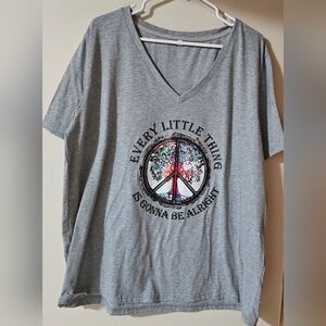 2XL V-Neck Tee with  Graphic & Every Little Thing Is Gonna Be Alright' Quote